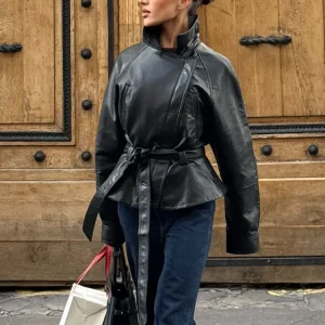 Veste En Cuir Oversize Avec Ceinture