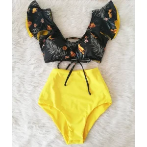 Sexy bikinis taille haute deux pièces maillot de bain Jaune
