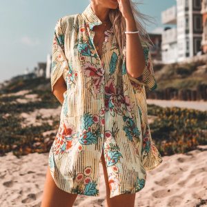 Robe de plage chemise imprimé fleuri