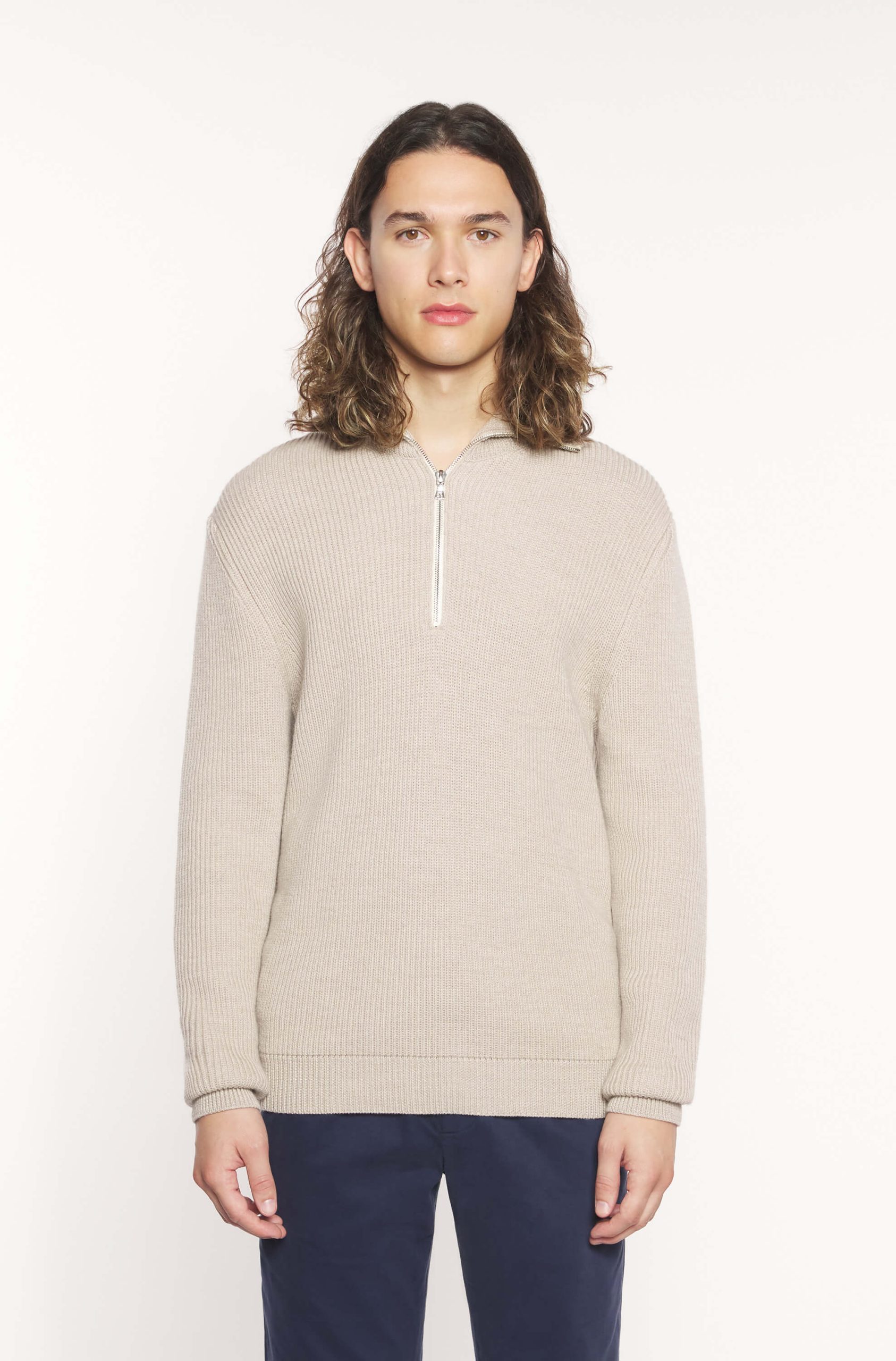 AD 198 - Pull à Col Zippé en laine Beige – Image 2