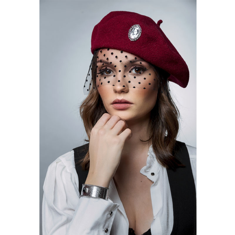 BERET VINTAGE FRIDA KAHLO BORDEAUX – Image 4