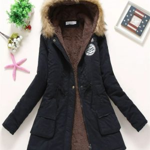 Blouson polaire mi-long avec capuche à fausse fourrure pour femme