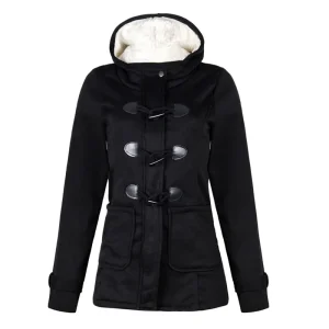 Blouson polaire pour femme à capuche avec fermeture boutons