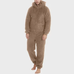 Combinaison polaire homme beige en pilou avec capuche