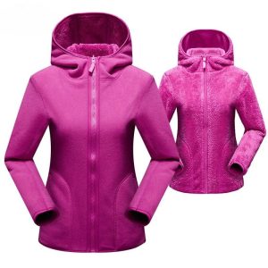 Gilet polaire rose femme chaud à capuche et réversible