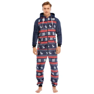Grenouillère polaire homme motif Noël bleu rouge et blanc