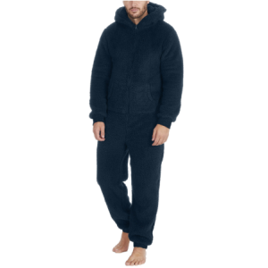 Combinaison polaire homme bleu uni avec capuche