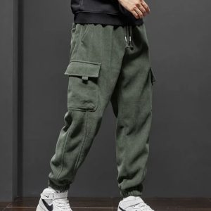 Jogging polaire homme vert avec poche et serrage