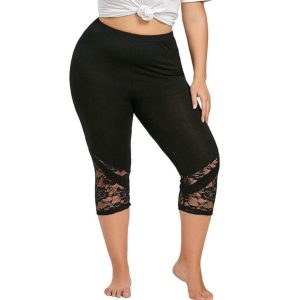 Legging 3/4 transparence dentelle, grande taille