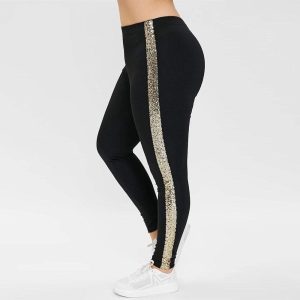 Legging stretch bandes dorées, grande taille