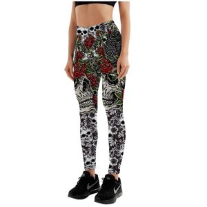 Legging Tête de Mort Mexicaine avec Rose