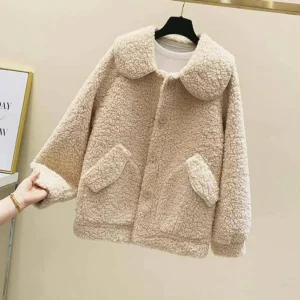 Manteau polaire femme à manches longues et col rabattu avec poches