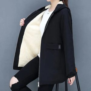Manteau polaire femme décontracté avec capuche en coton et polyester