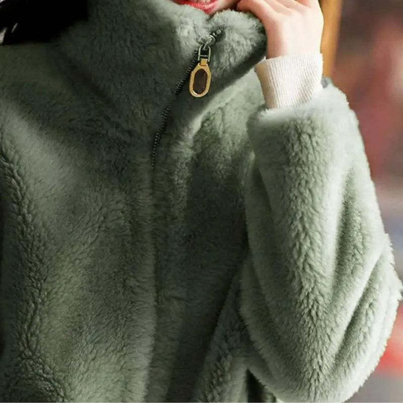 Manteau polaire femme en fausse fourrure avec col roulé – Image 2