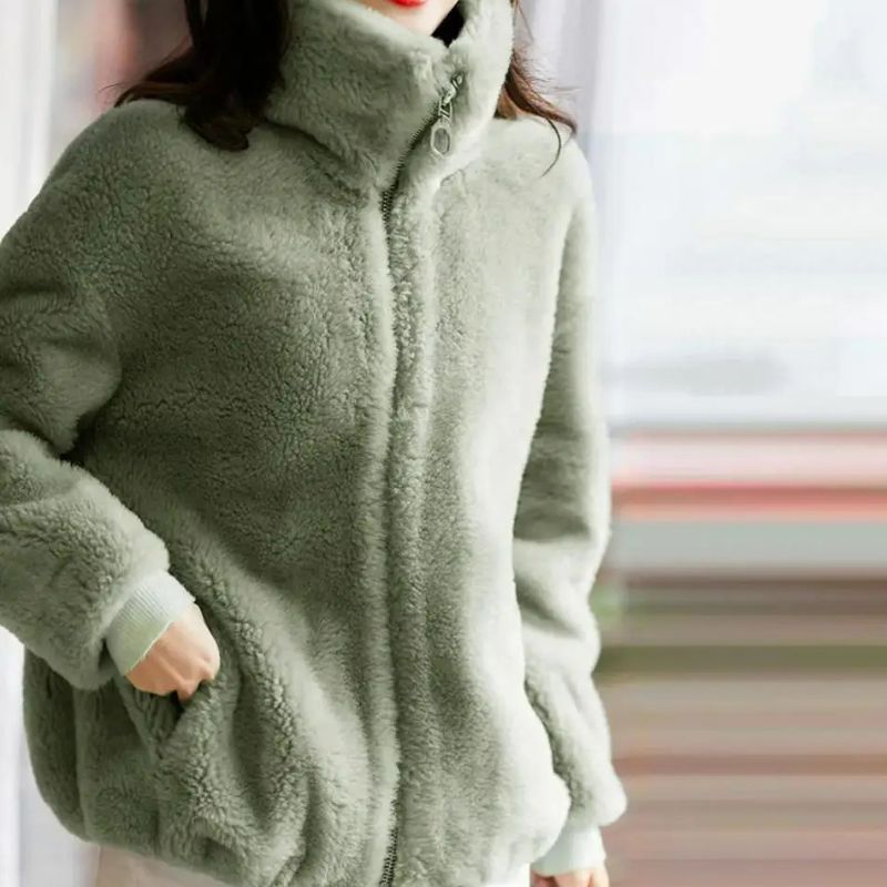 Manteau polaire femme en fausse fourrure avec col roulé – Image 3