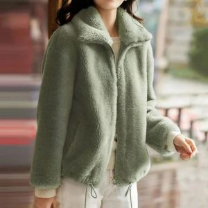 Manteau polaire femme en fausse fourrure avec col roulé