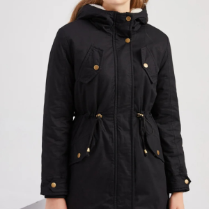 Manteau polaire femme long avec capuche en coton et polyester