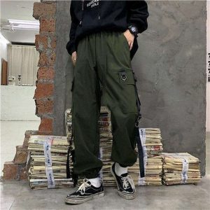 Pantalon cargo femme décontractée avec chaînes