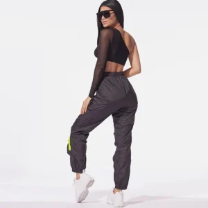 Pantalon cargo femme ensemble rose avec poches à fermeture