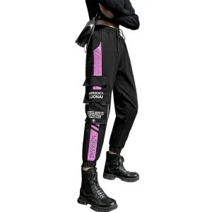 Pantalon cargo femme noire avec bandes