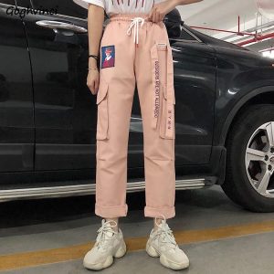 Pantalon cargo femme rose cendré à poches