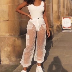 Pantalon cargo femme sexy en maille