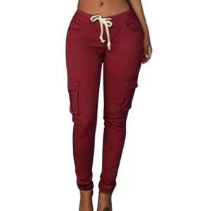 Pantalon cargo femme taille basse style crayon