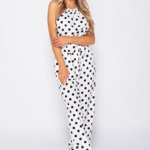 Combinaison à Pois à Col Froncé Taille Nouée