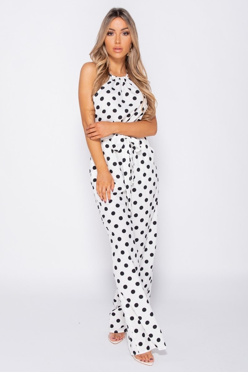 Combinaison à Pois à Col Froncé Taille Nouée