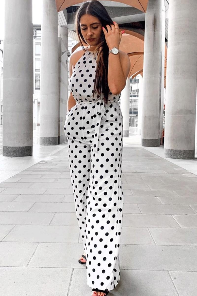 Combinaison à Pois à Col Froncé Taille Nouée – Image 4