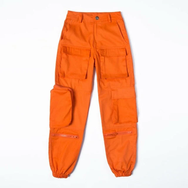 Pantalon cargo femme orange à grosses poches – Image 5