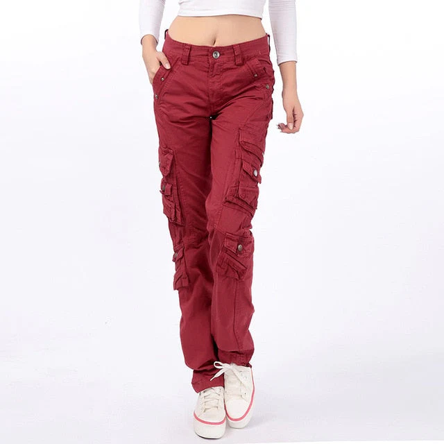 Pantalon cargo femme multi-poches avec ceinture – Image 2