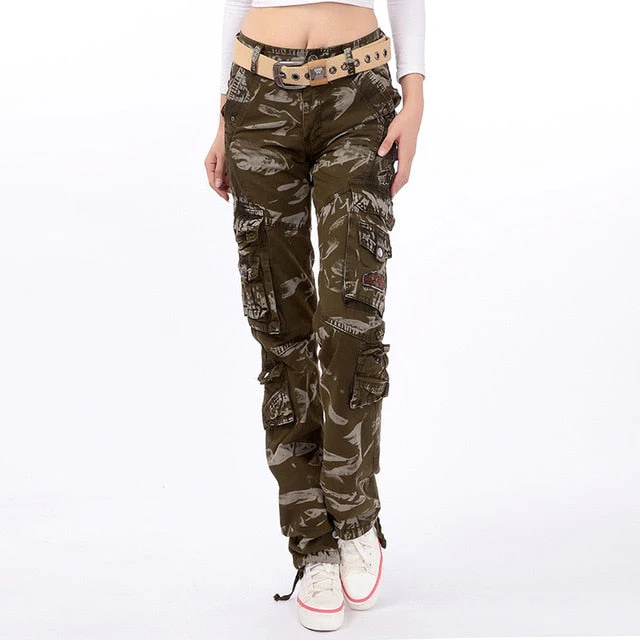 Pantalon cargo femme multi-poches avec ceinture – Image 4