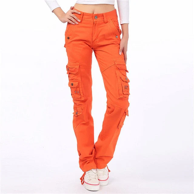Pantalon cargo femme multi-poches avec ceinture – Image 3