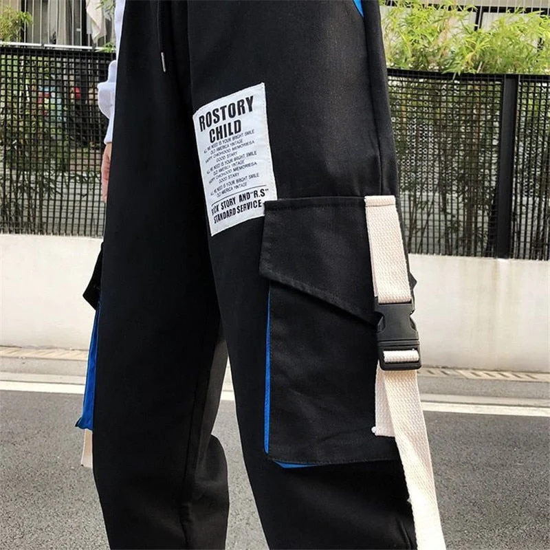 Pantalon cargo femme noir uni poches colorées – Image 4