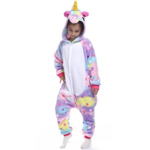Pyjama polaire fille combinaison licorne arc-en-ciel étoilé