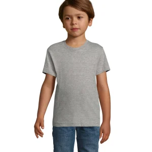 T-shirt enfant personnalisé gris chiné col rond