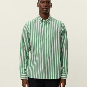 Kent Stripe Poplin Shirt - JUNIPER GREEN